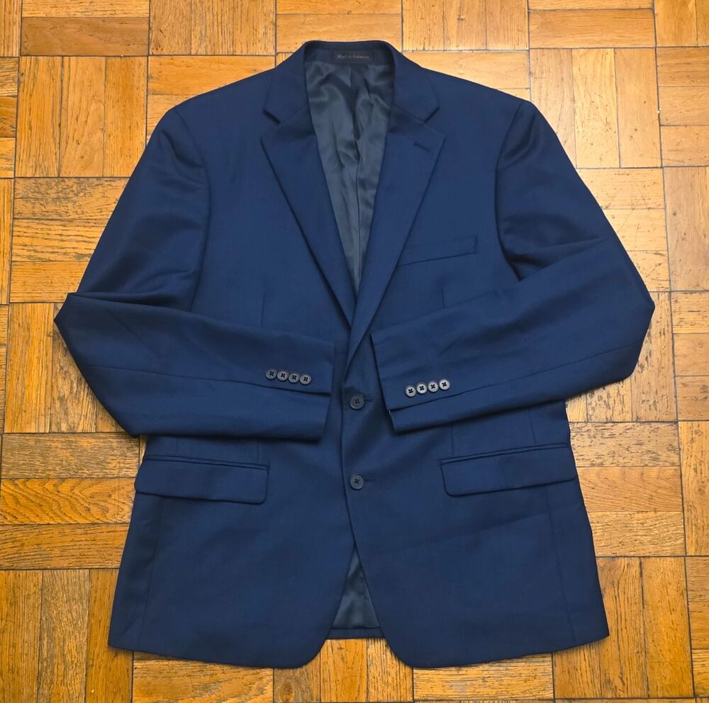Calvin Klein 44R Mens Blue Wool Stretch Suit Jacket Blazer 2-Button Notch Lapel